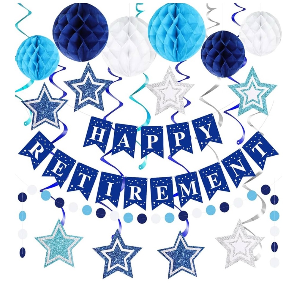 Blue and White Retirement Party Decoration Set